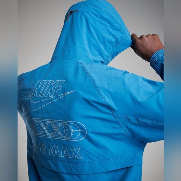 Nike Sportswear Air Max Woven Jacket Large L Blue Black Lined Logos FN0243-457 - Picture 3 of 16